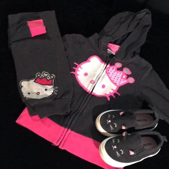 Two piece black/hot pink hoodie jogger set - Picture 1 of 1